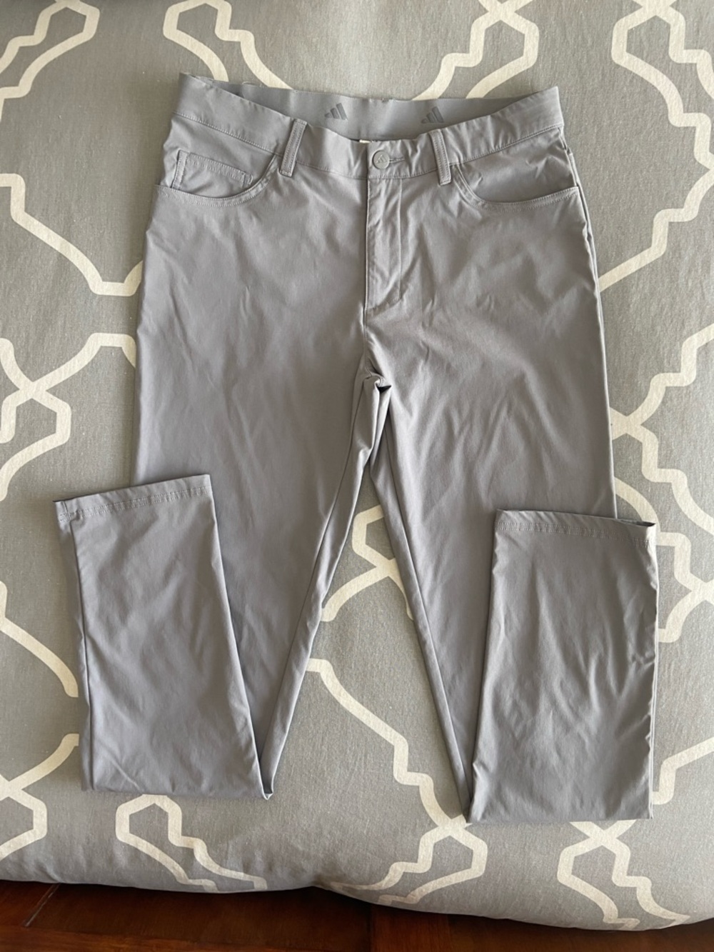 Mens adidas Light Gray Performance Golf Pants with Logo Button 30x34